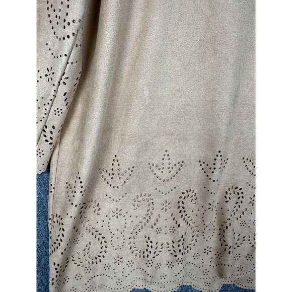 Chicos Faux Suede Tunic Top Size 2/L/12 Tan 3/4 Sleeve Western Cowgirl Country - Picture 11 of 12